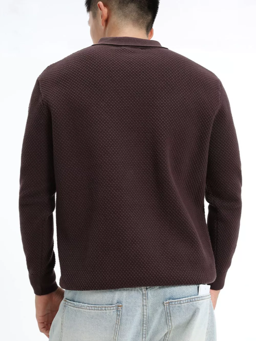 Men's Plus Size Textured Knit Polo Collar Sweater, image 4