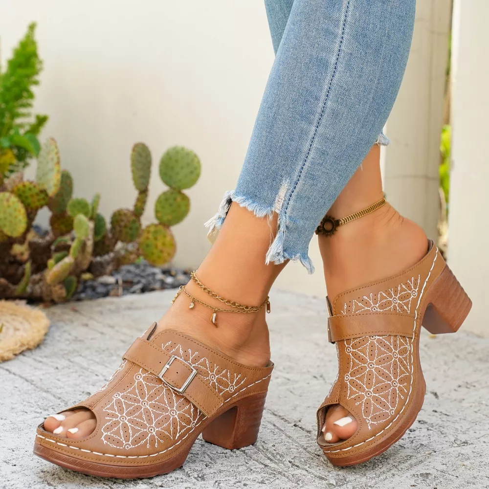 Buckle Decor Block Heel Sandals, image 16