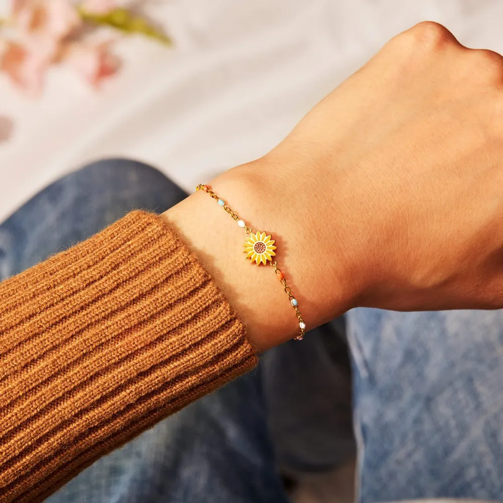 Sunflower Shape 18K Gold-Plated Bead Bracelet, image 3