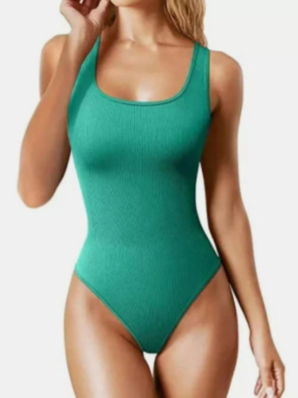 Full Size Ribbed Knit Sleeveless Scoop Neck Bodysuit Plus Size, image 45