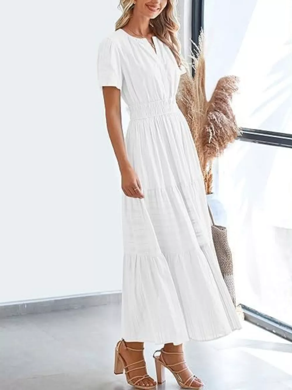 Notched Short Sleeve Tiered Dress, image 11