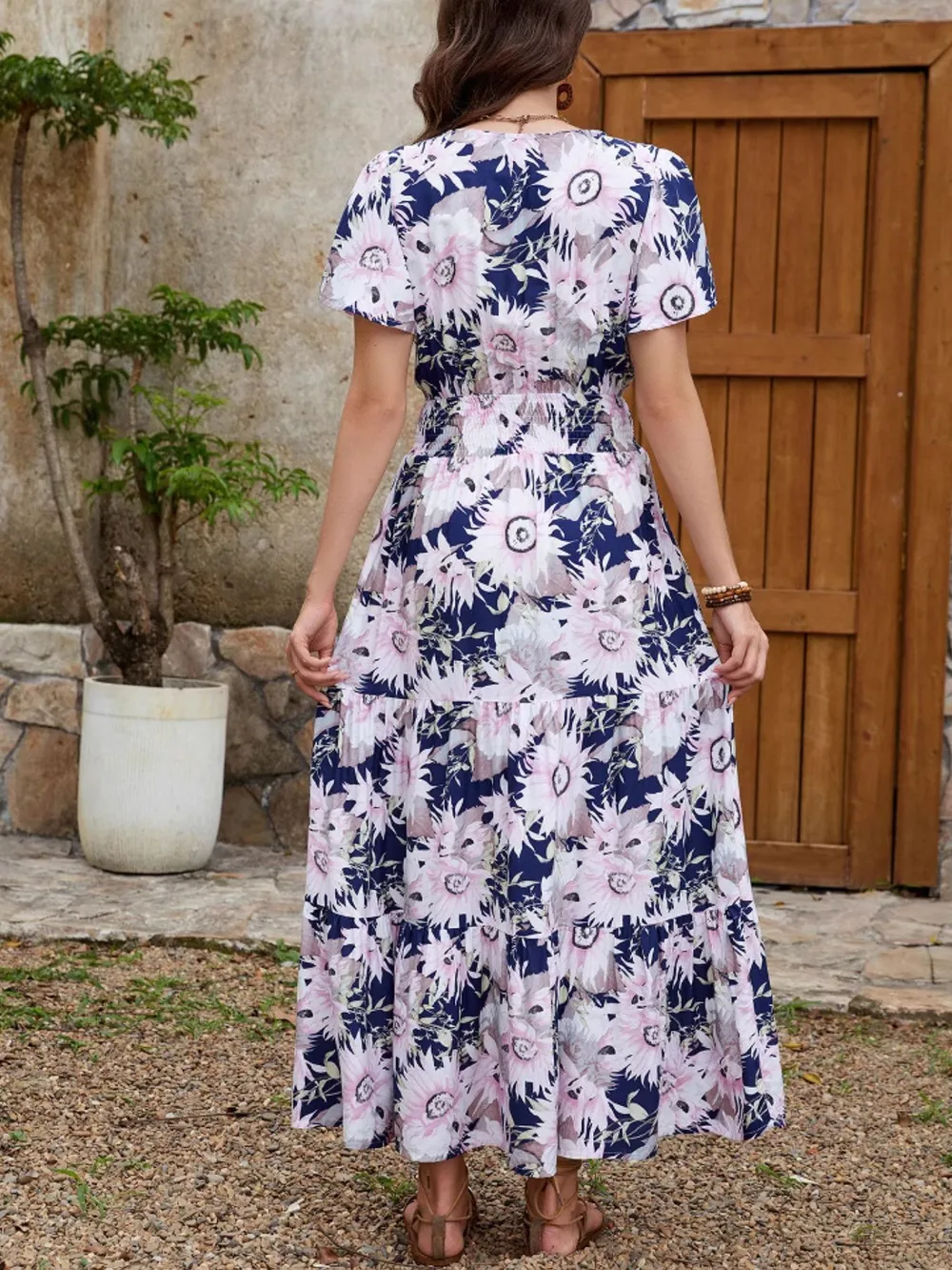 Floral Print Surplice Midi Dress, image 4