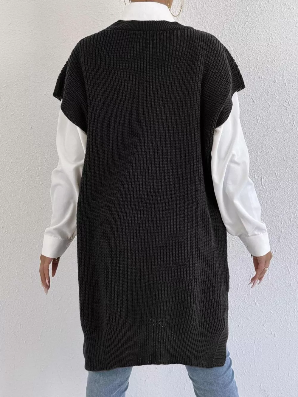 Slit V-Neck Sweater Dress, image 13