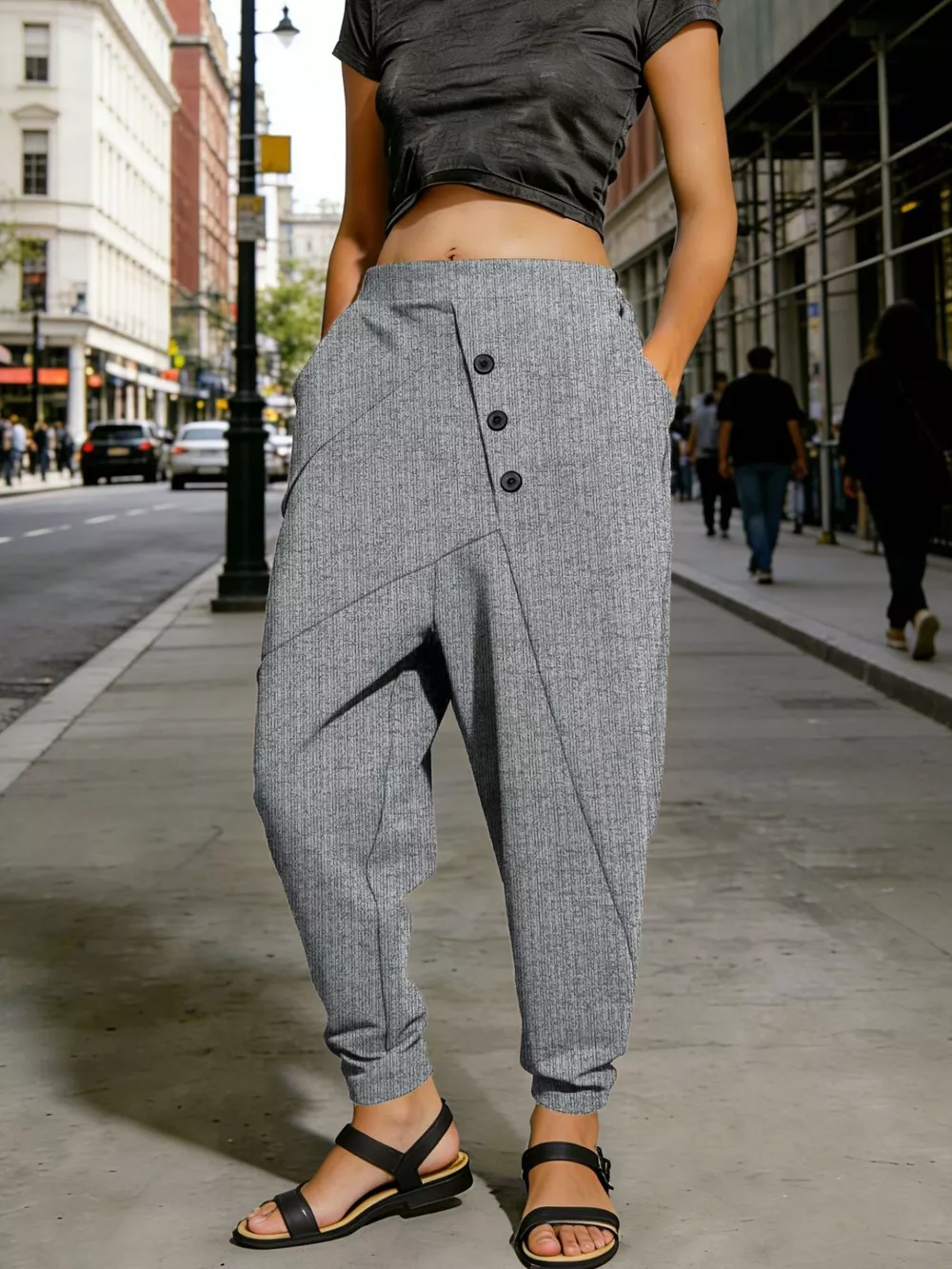 Plus Size Casual Elastic Waist Harem Pants, image 6