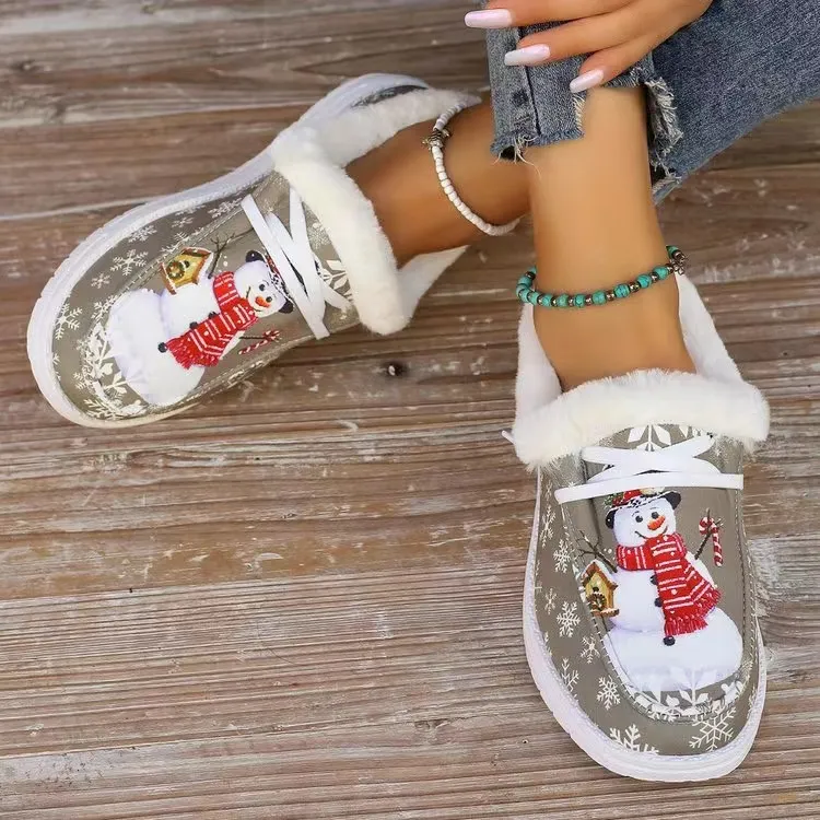 Snowman Print Round Toe Slip-Ons, image 3