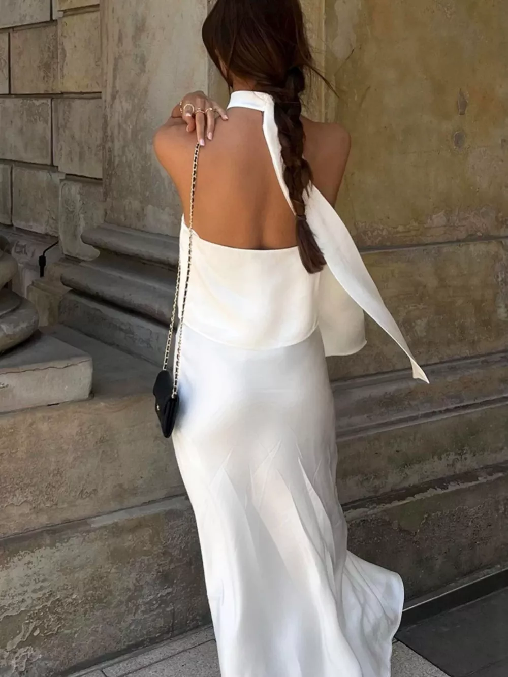 Satin Halter Neck Top and Maxi Skirt Two-Piece Set, image 6