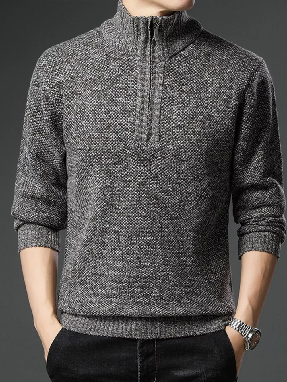 Men's Plus Size Half-Zip Knitted Pullover Sweater, image 10