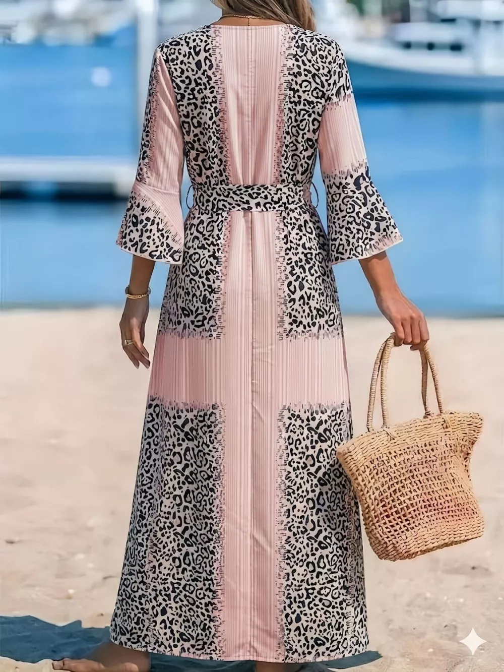 Full Size Leopard Print Patchwork Maxi Dress Plus Size, image 2
