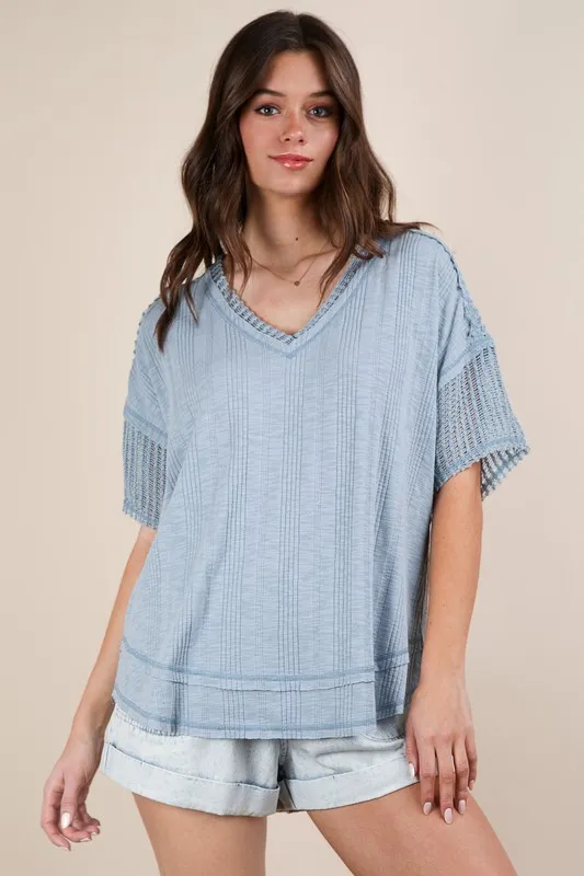 Oversized Contrast Knit Comfy Casual Top