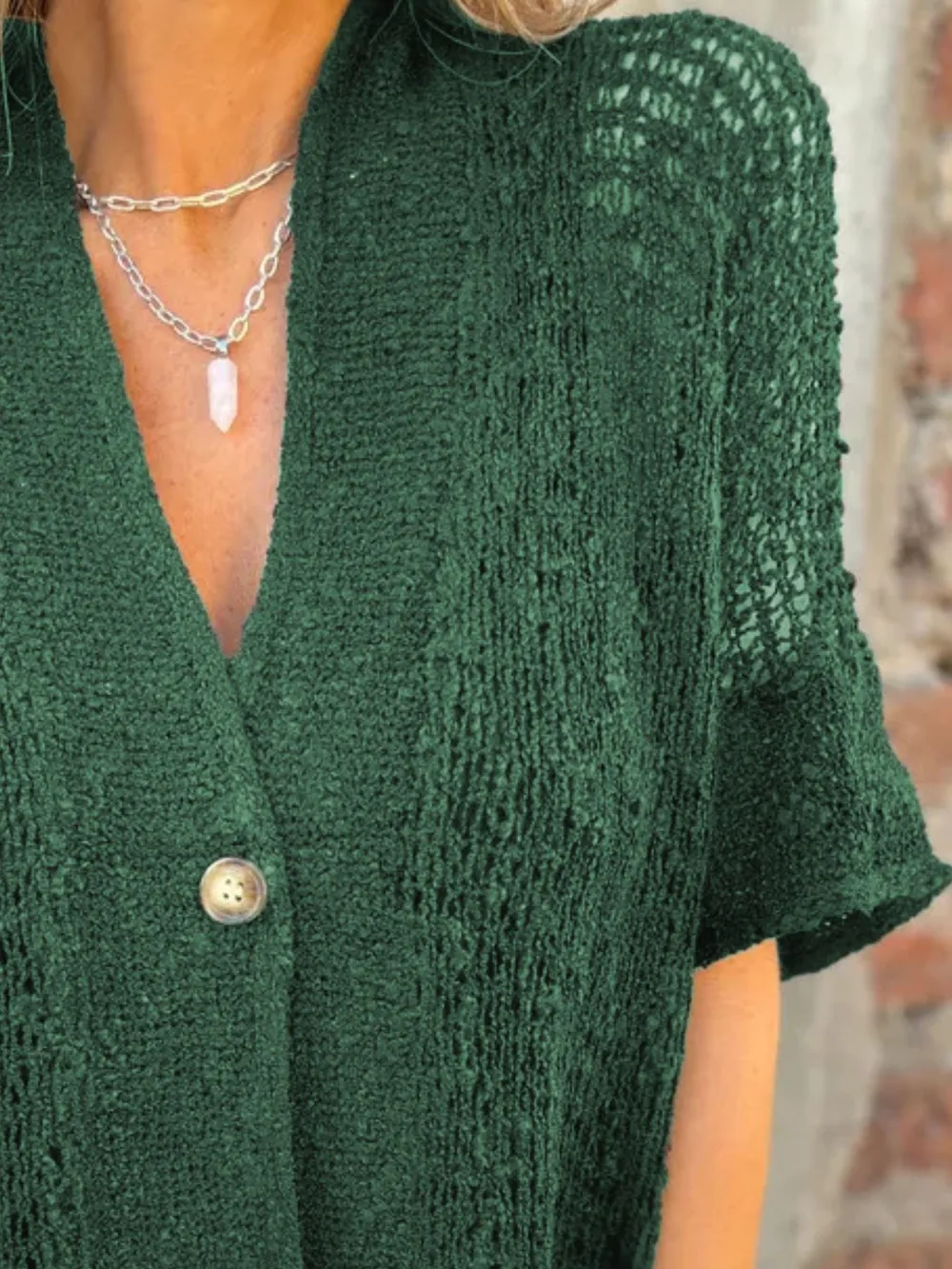 Full Size One Button Half Sleeve Cardigan Plus Size, image 3