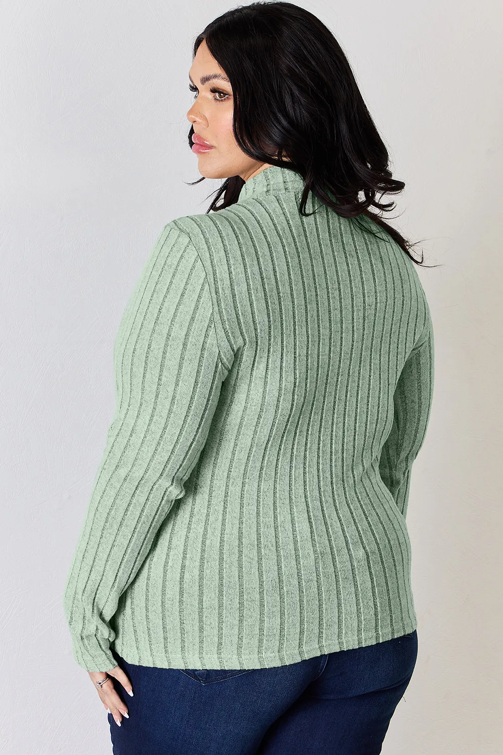 Full Size Ribbed Mock Neck Long Sleeve T-Shirt, image 15