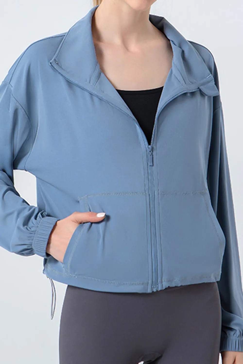 Drawstring Zip Up Dropped Shoulder Active Outerwear, image 7