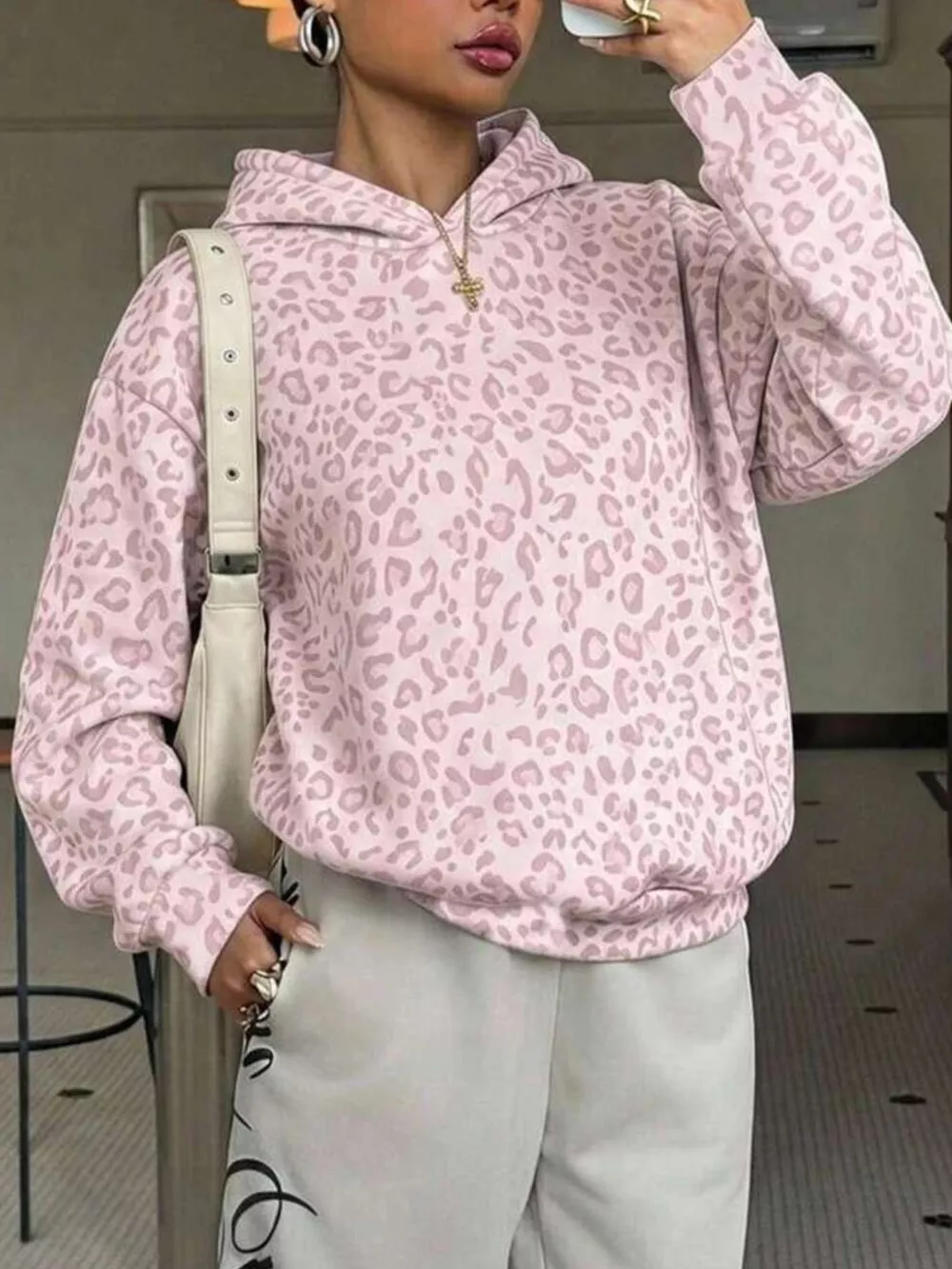Leopard Dropped Shoulder Hoodie, image 4