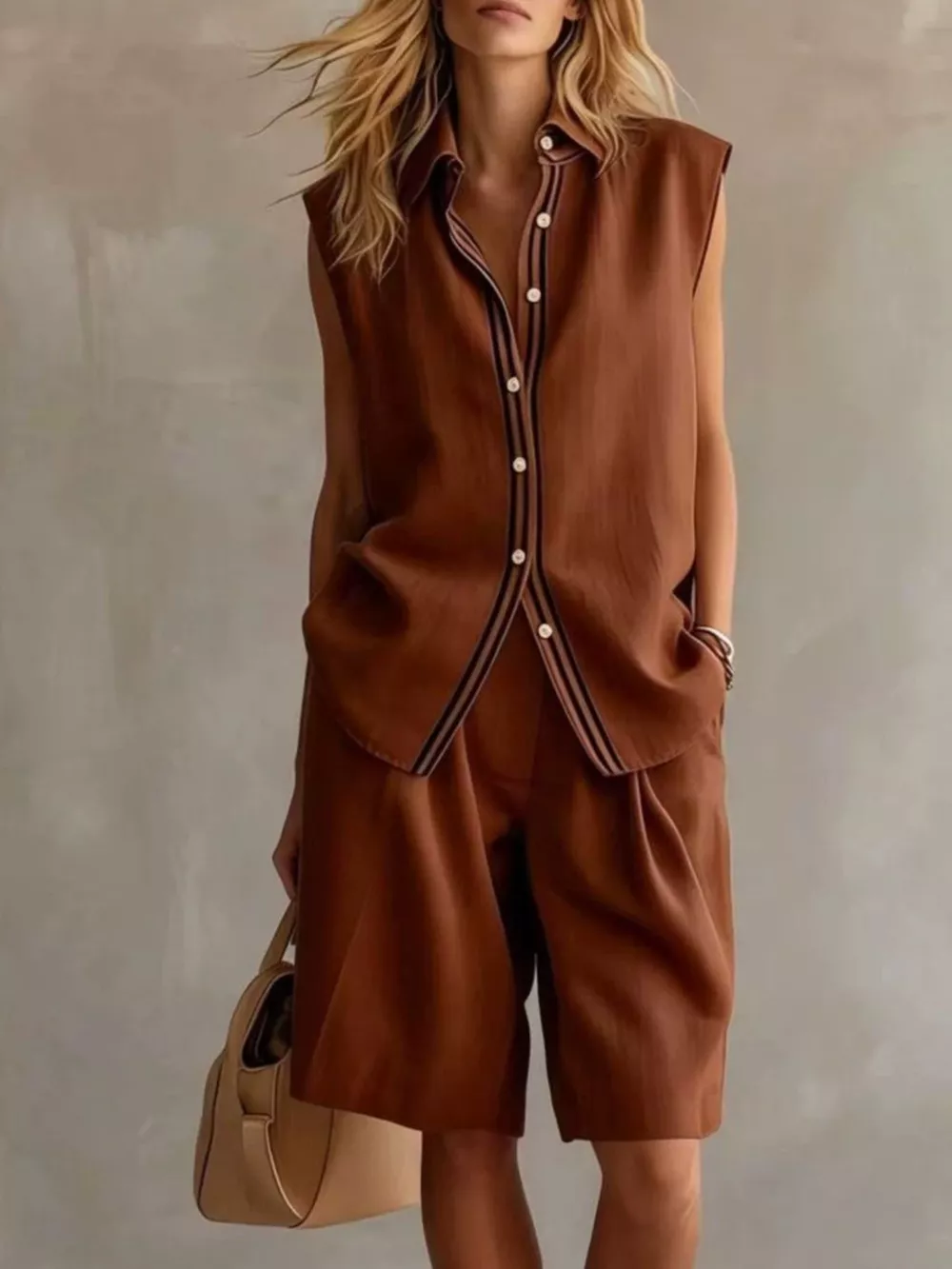 Sleeveless Button Up Top and Shorts Set, image 5