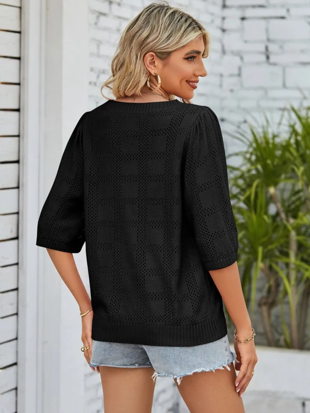 Openwork Round Neck Knit Top, image 11