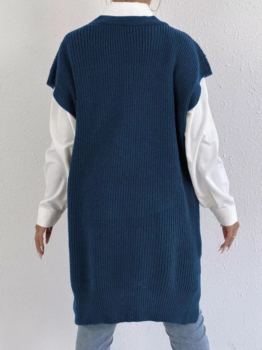 Slit V-Neck Sweater Dress, image 10