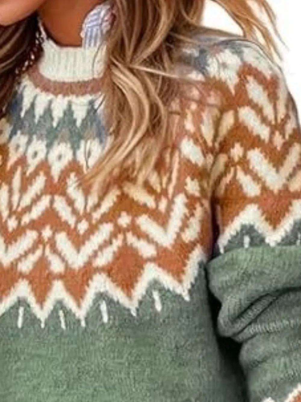 Full Size Fair Isle Patterned Long Sleeve Sweater Plus Size, image 7