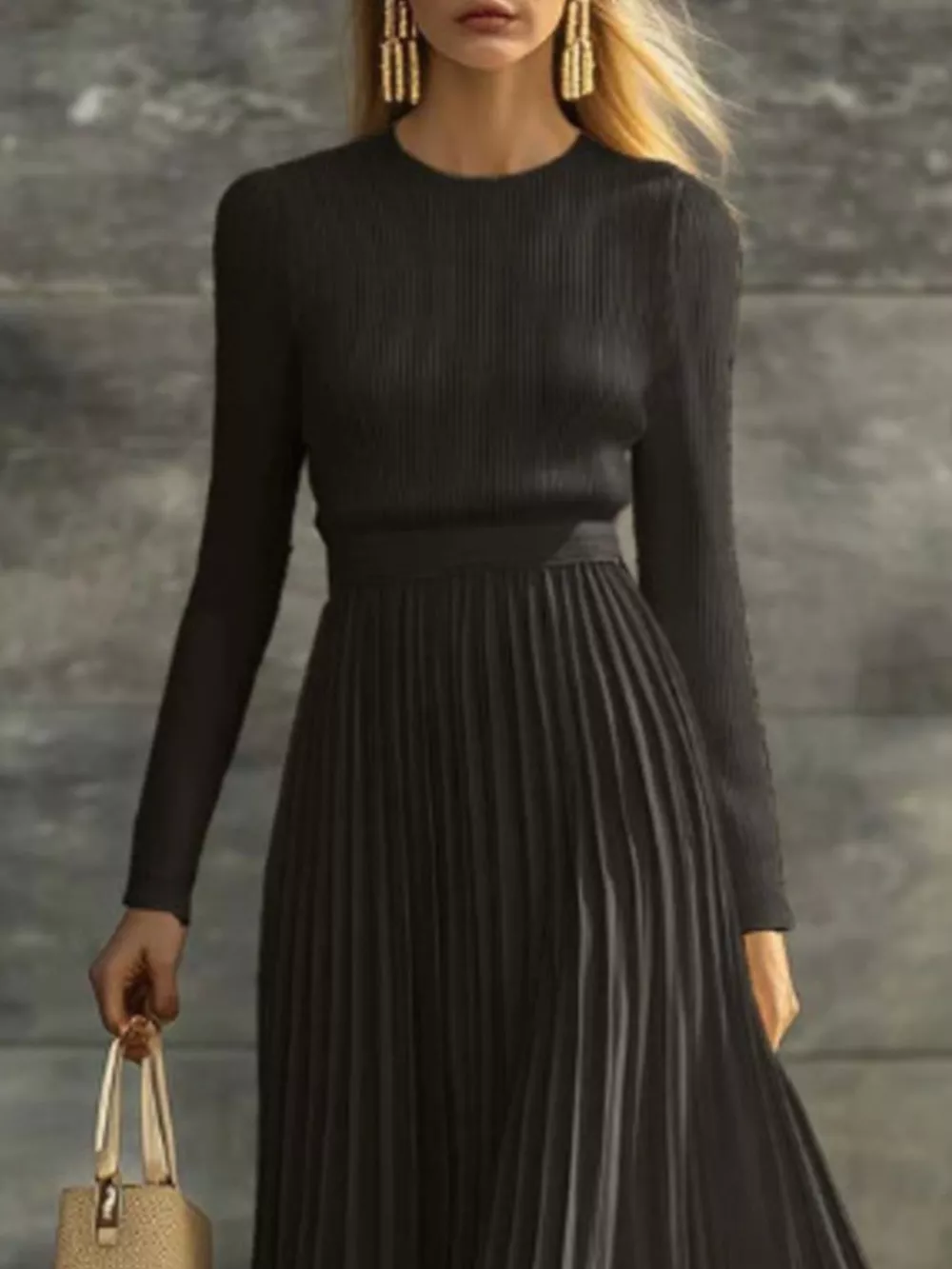 Ribbed Knit Pleated Midi Dress, image 5
