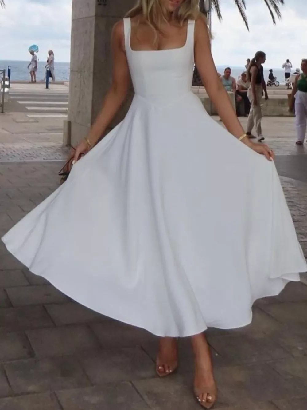 Square Neck Wide Strap A-Line Dress, image 8