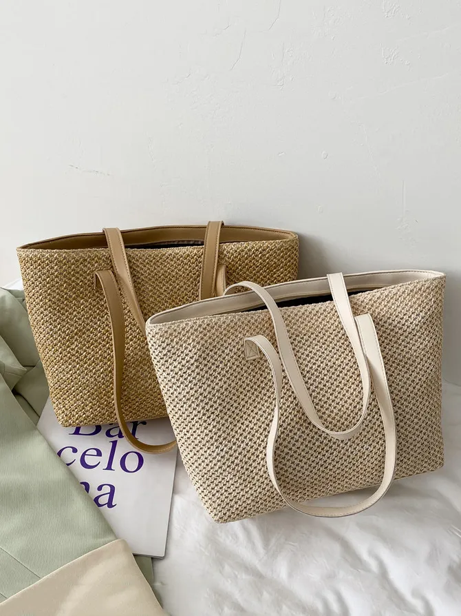 Solid Color Woven Tote Bag, image 5