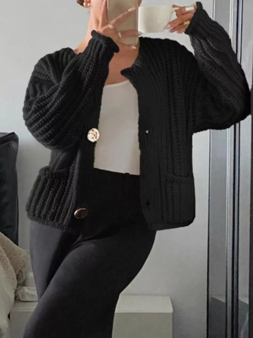 Button Up Dropped Shoulder Cardigan, image 6