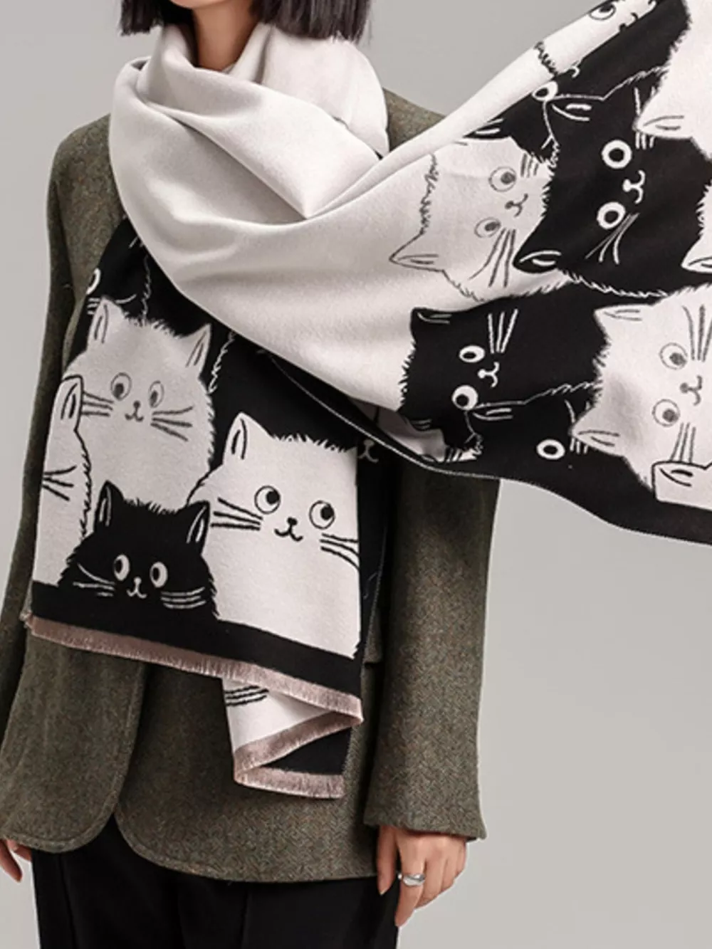 Cute Cat Pattern Knitted Scarf, image 2
