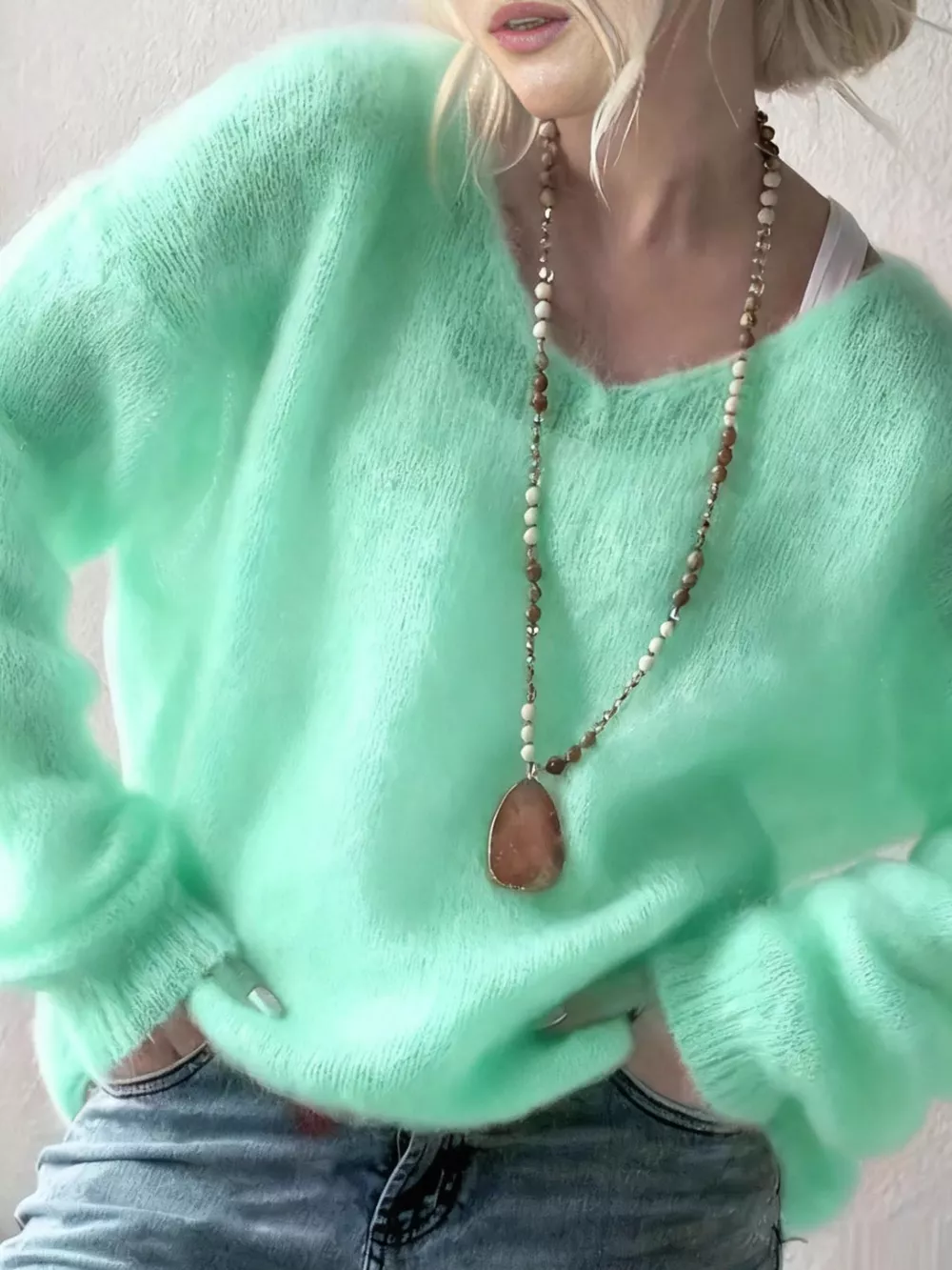 V-Neck Dropped Shoulder Sweater, image 13