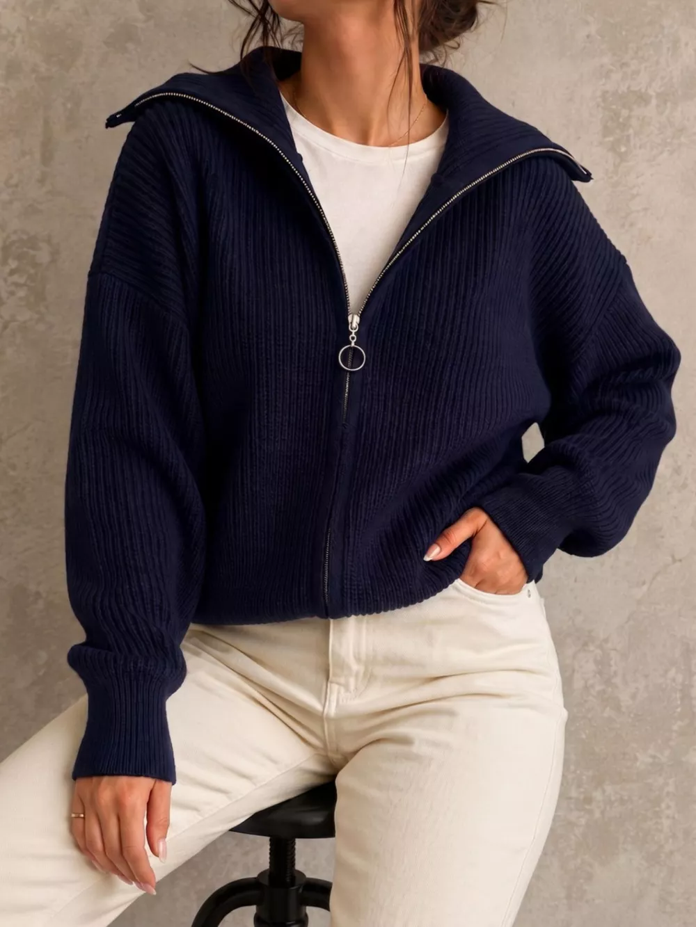Zip Up Dropped Shoulder Cardigan, image 14