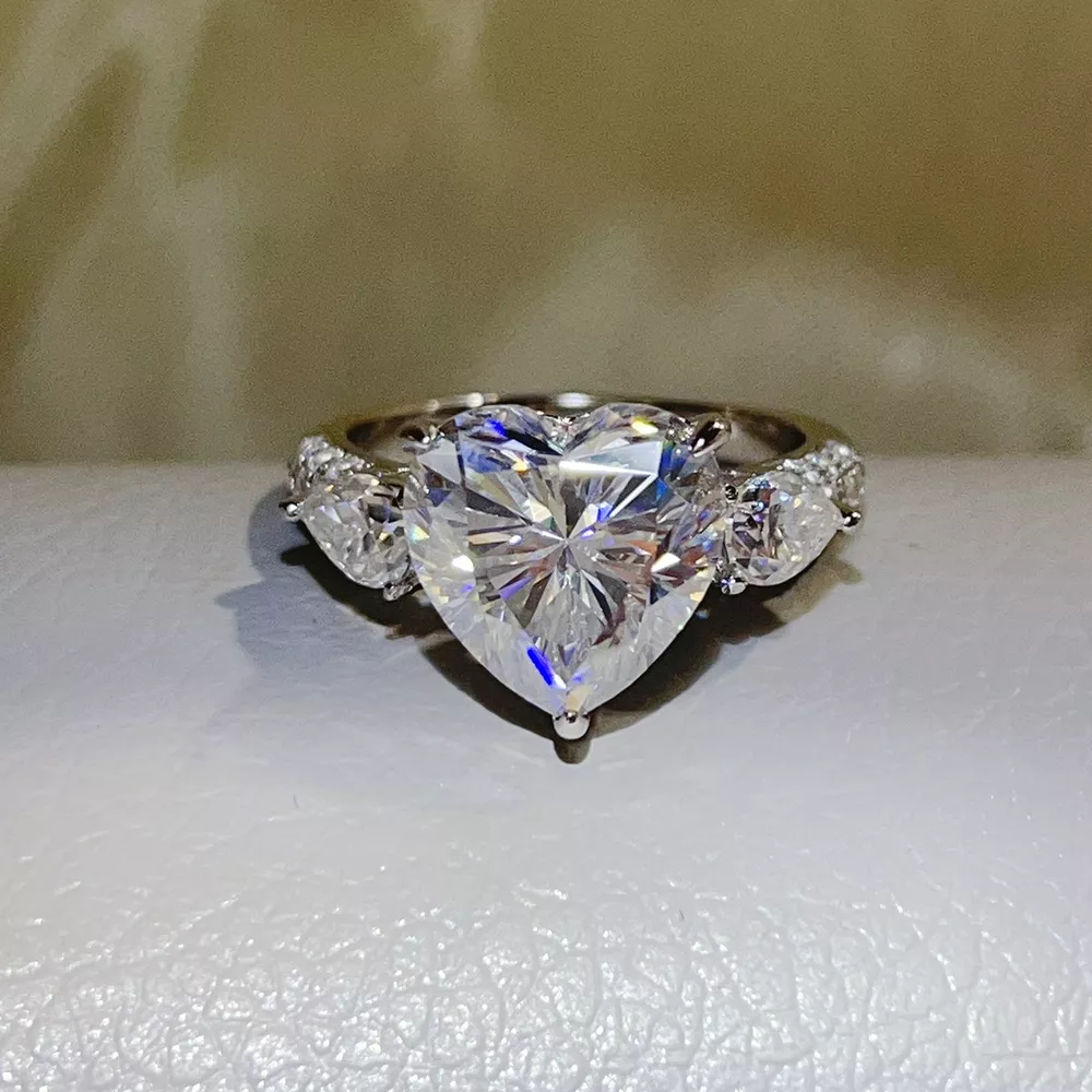 6 Carat 925 Sterling Silver Moissanite Heart Ring, image 4