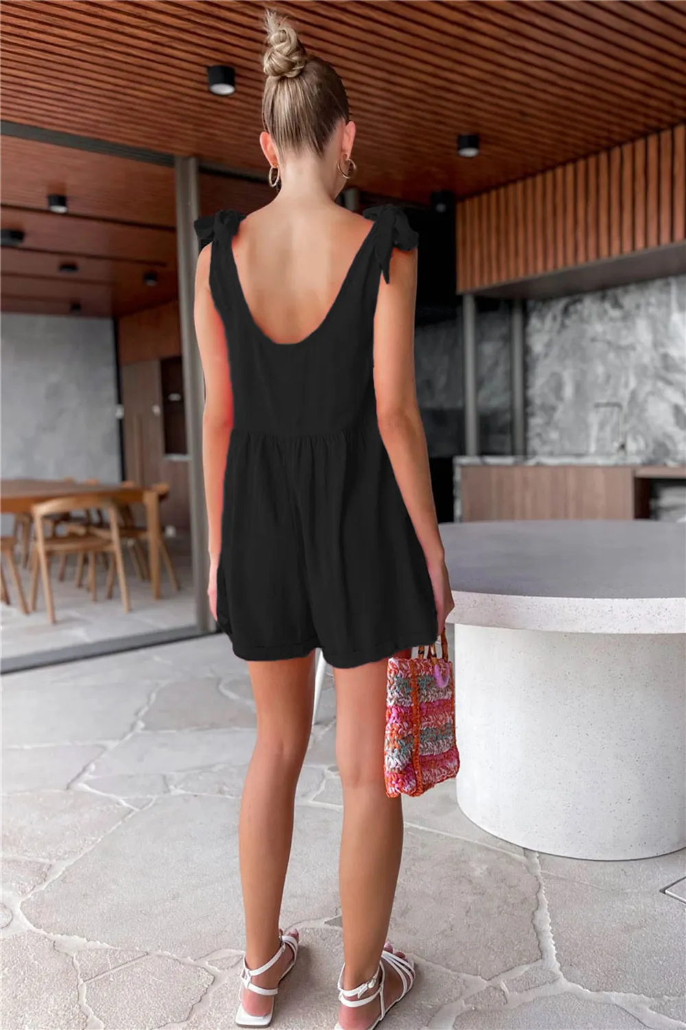 Full Size Scoop Neck Tie Shoulder Romper, image 13