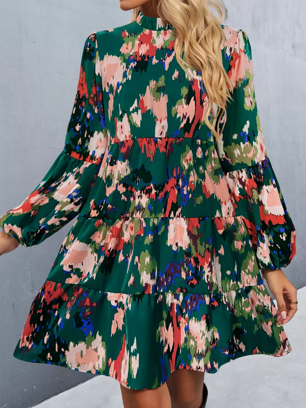 Printed Balloon Sleeve Mini Dress, image 11