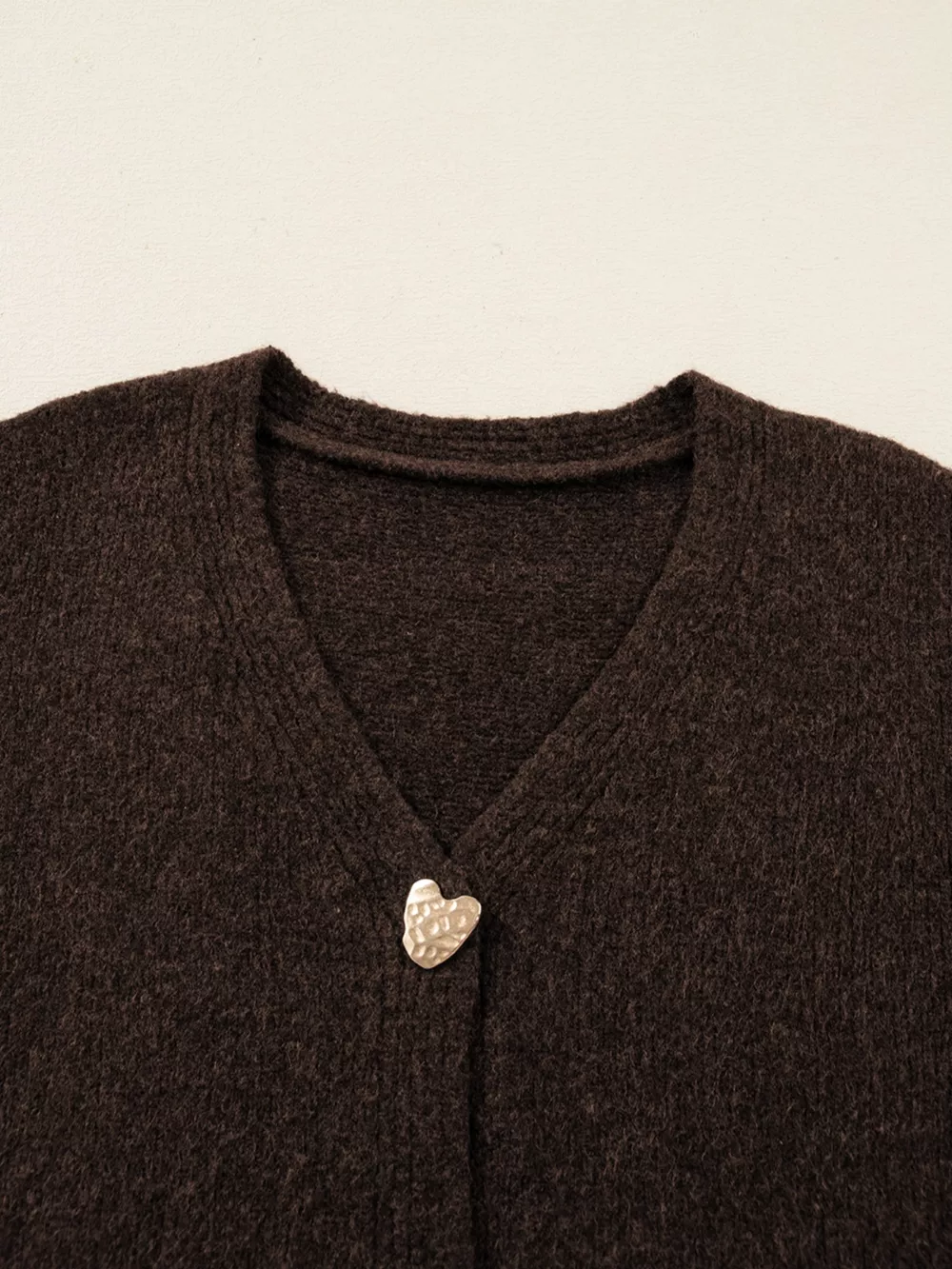 Heart Metal Button V Neck Cardigan Sweater, image 6