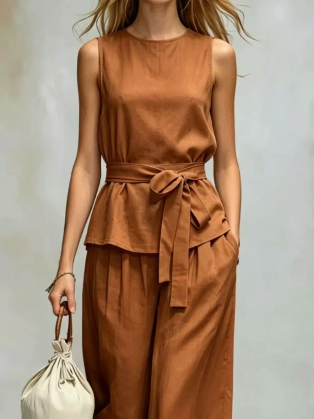 Sleeveless Top and Wide-Leg Pants Set, image 2