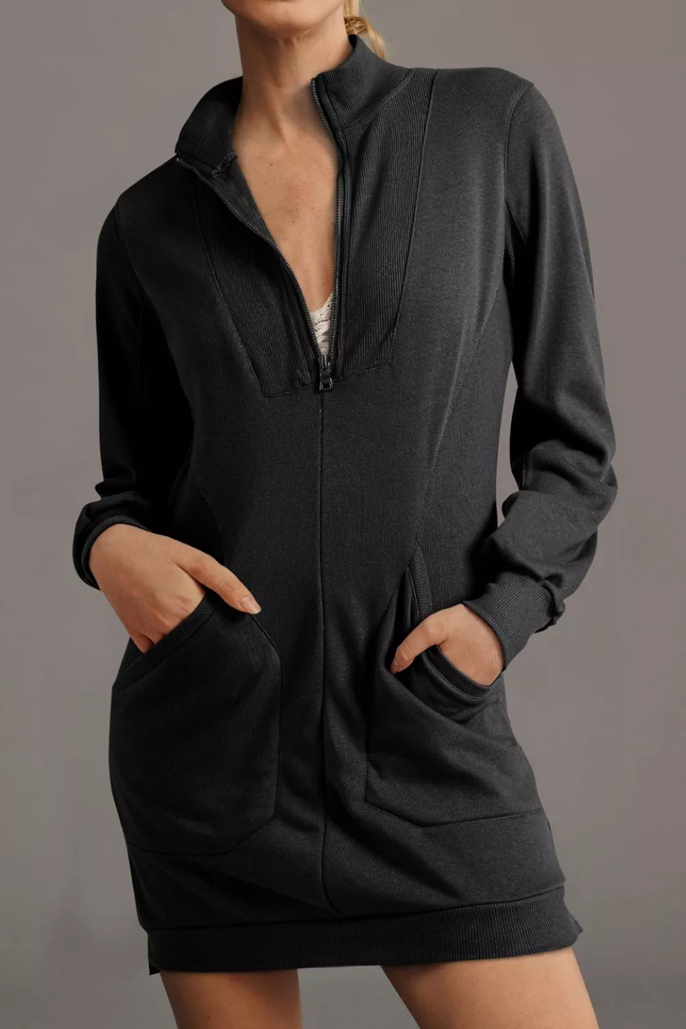 Zip Front Long Sleeve Sweatshirt Dress