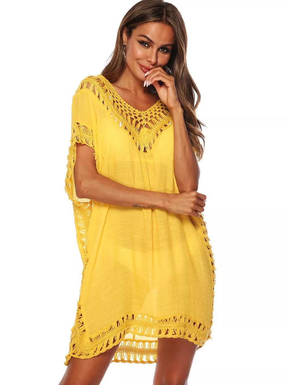 Crochet Trim V-Neck Cover-Up Dress, image 9