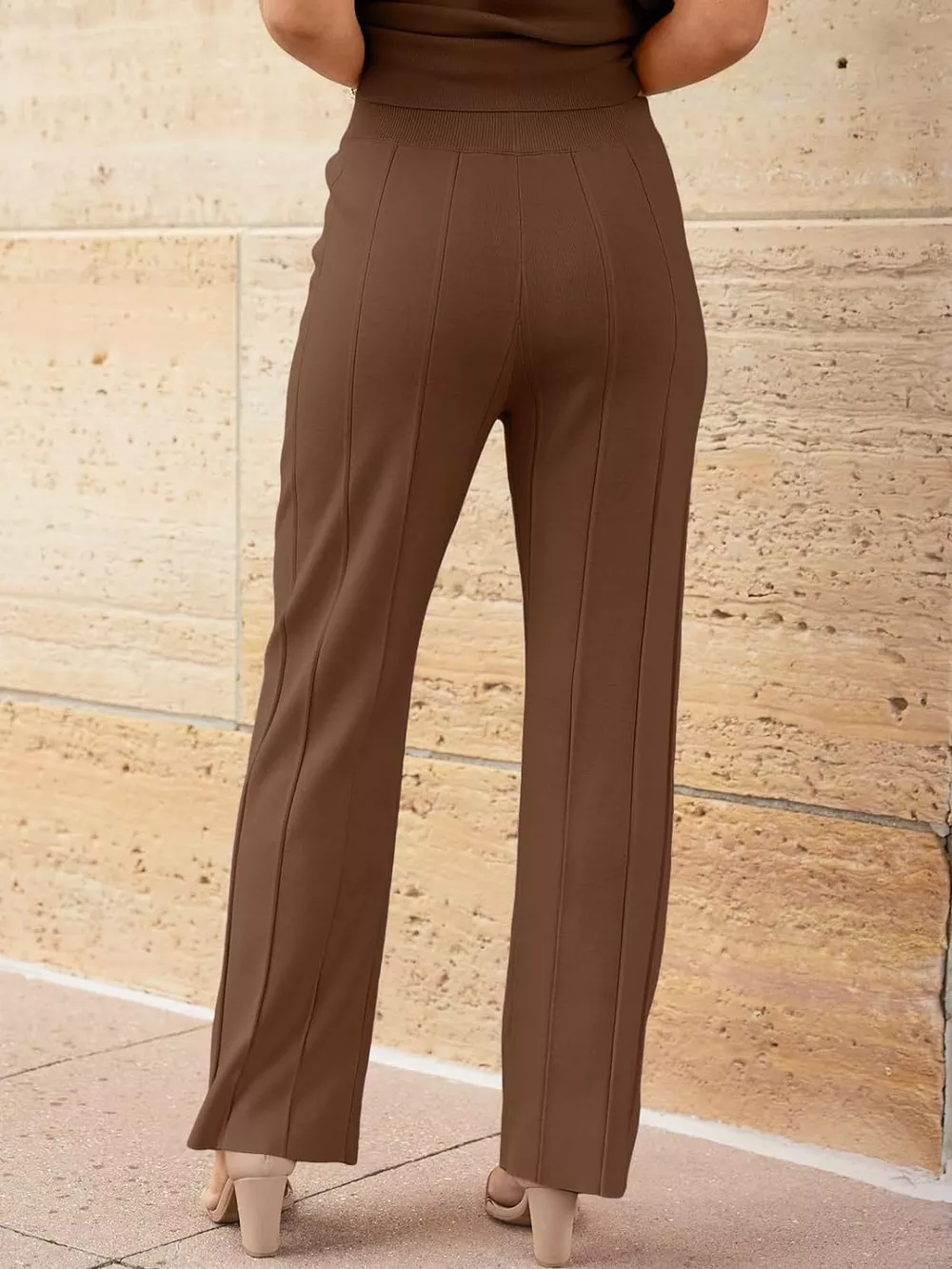 Casual Solid Color Cap Sleeve Top and Pants Knit Set, image 31