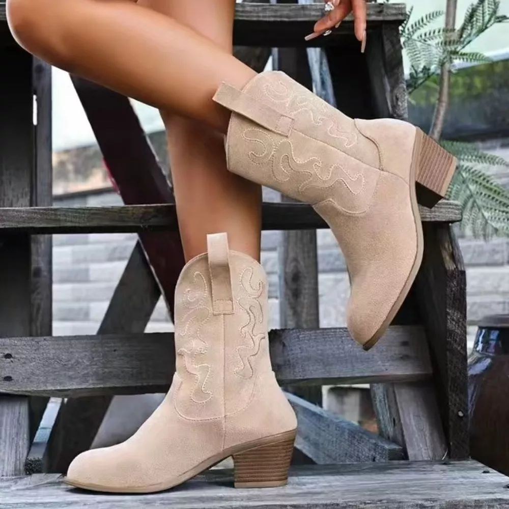 Round Toe Block Heels Boots, image 5
