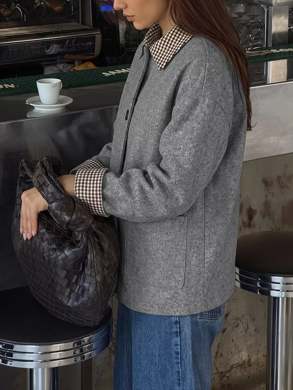 Button-Down Outerwear with Gingham Contrast Details, image 4