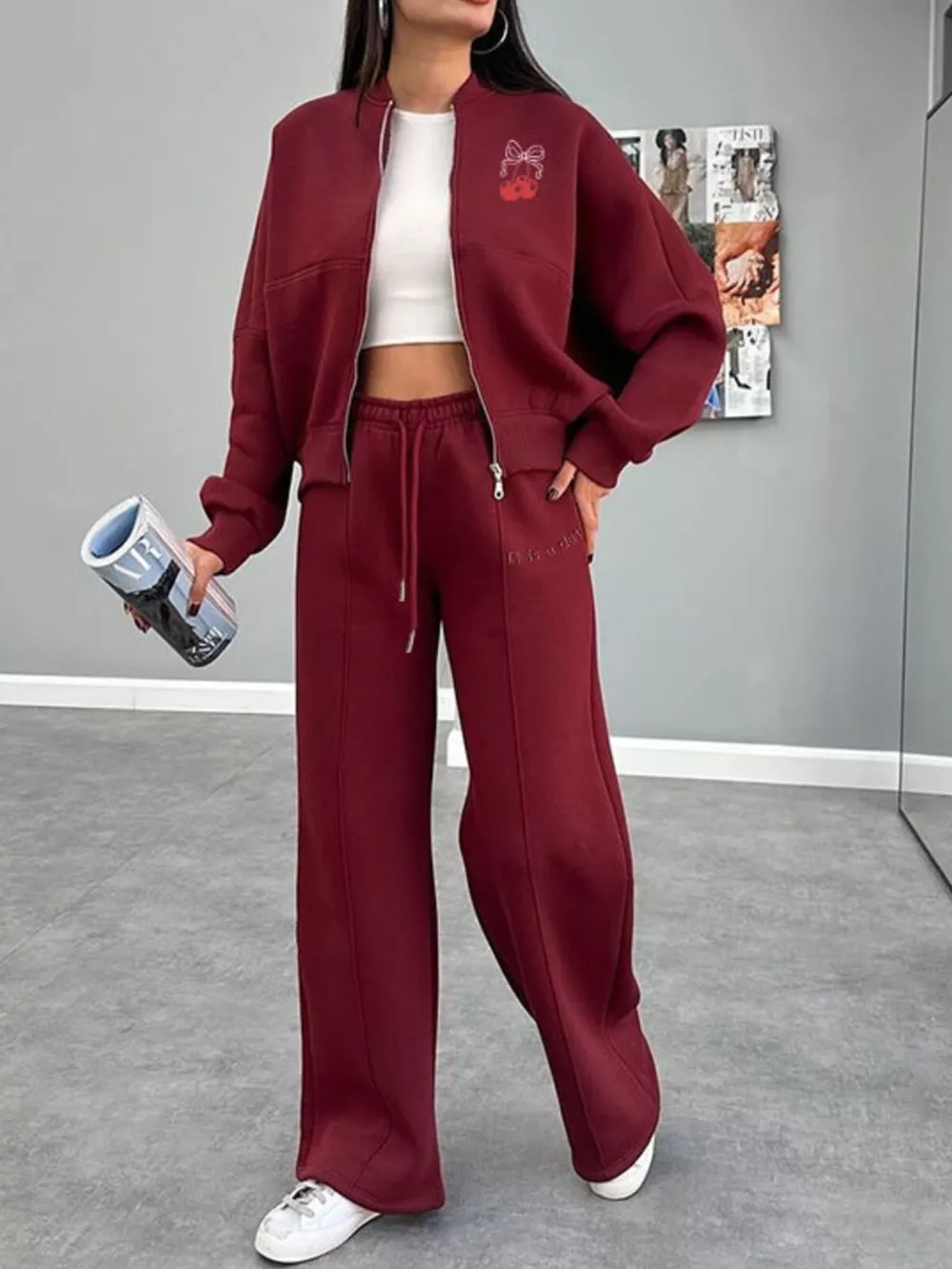 Zip Up Dropped Shoulder Outerwear and Pants Set, image 8