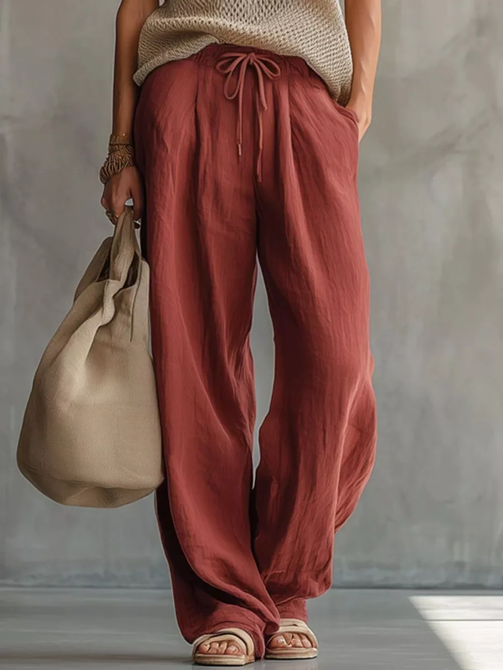 Openwork Knit Top and Wide-Leg Pant Set, image 3
