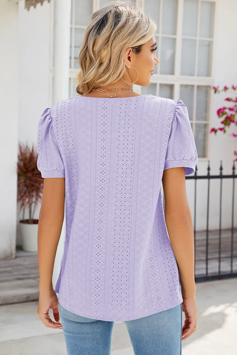 Eyelet Puff Sleeve T-Shirt, image 3