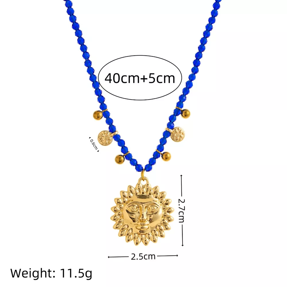 14K Gold-Plated Bead Sun Pendant Necklace, image 6