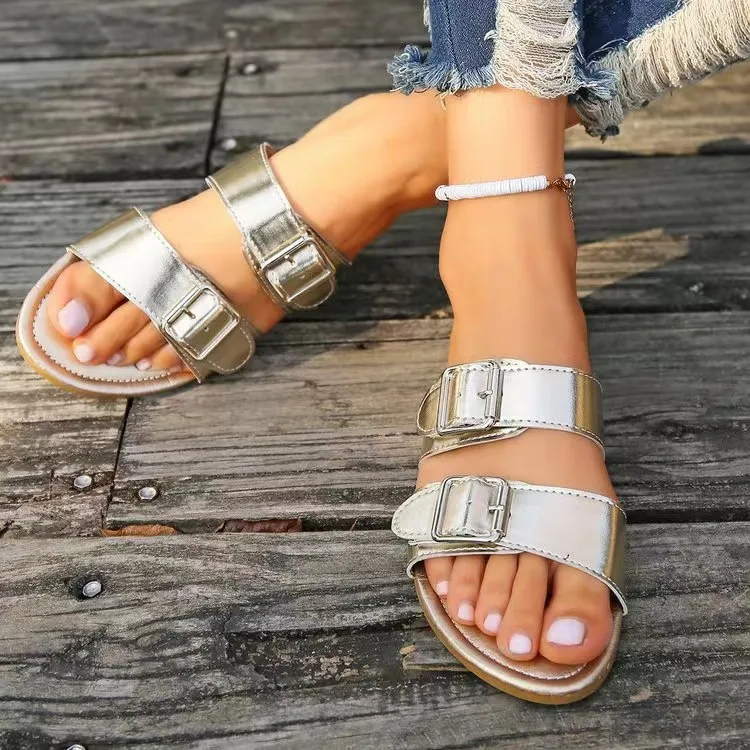 Open Toe Double Buckle Sandals, image 5