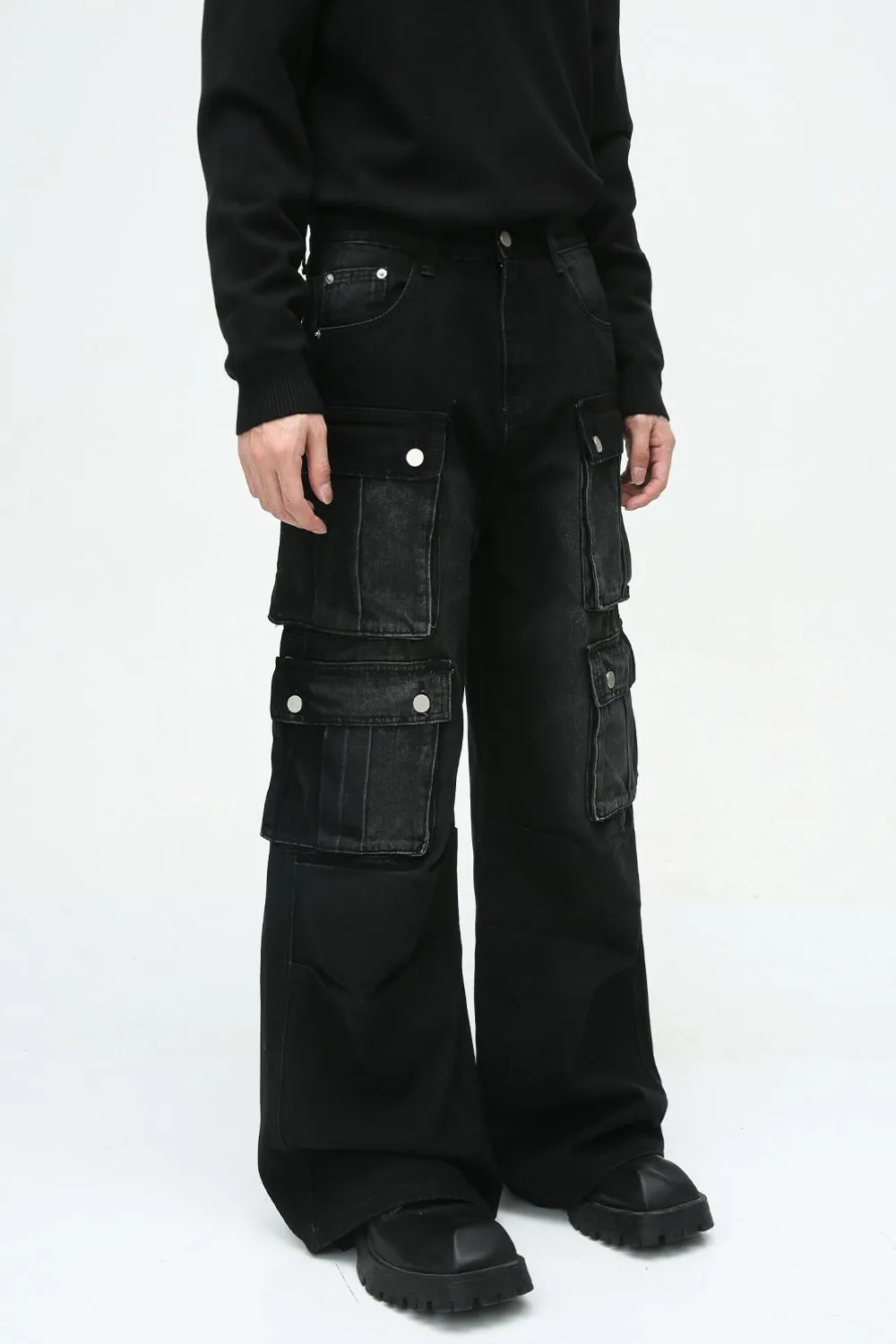 Multi-Pocket Cargo Wide-Leg Jeans, image 4
