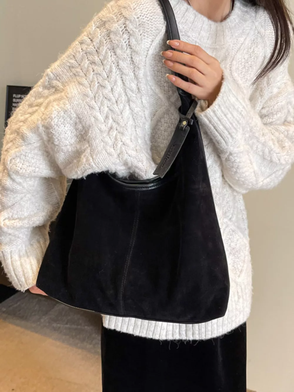 Suede Hobo Shoulder Bag, image 2