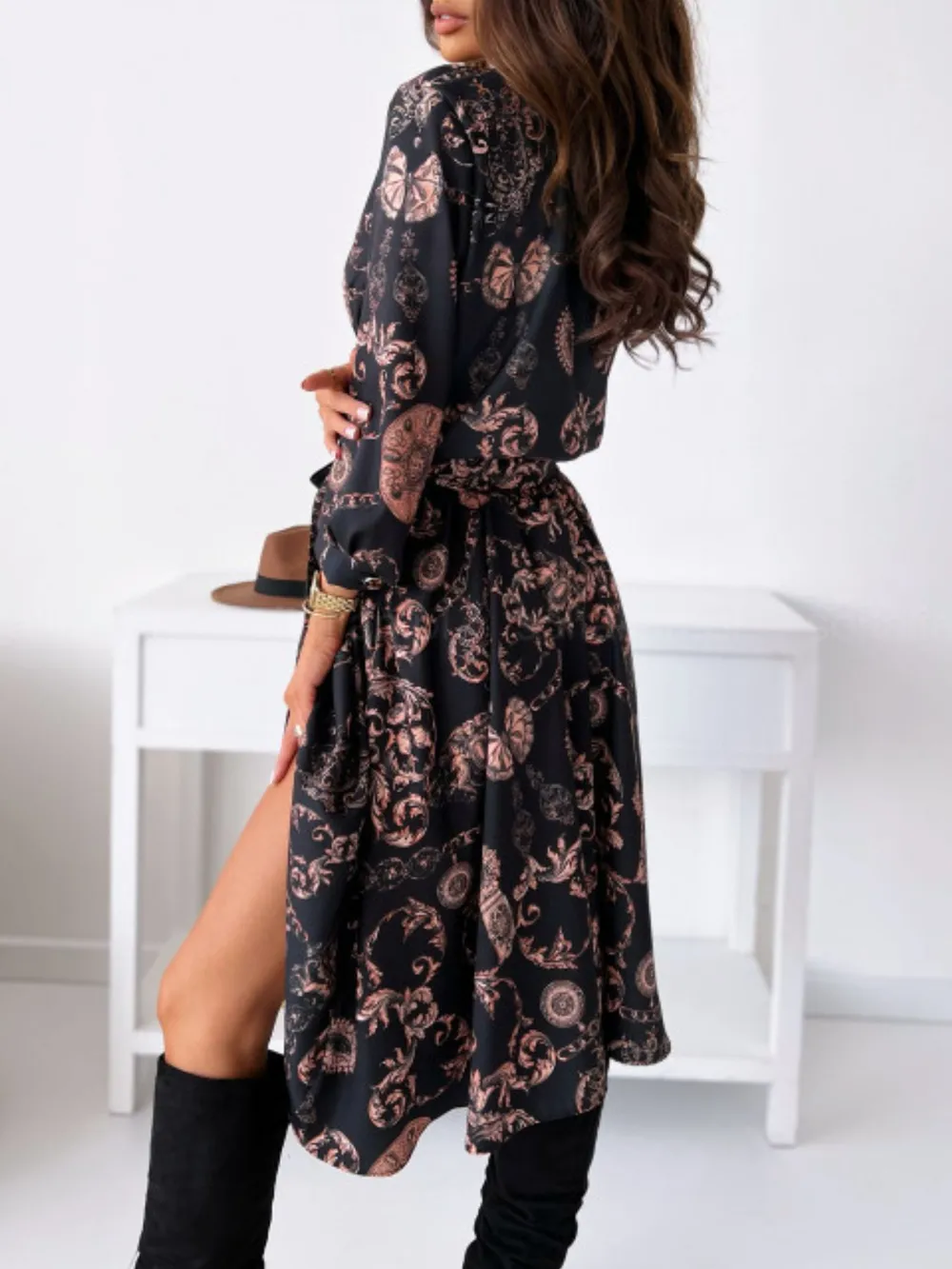 Printed Tie Waist Midi Dress, image 5