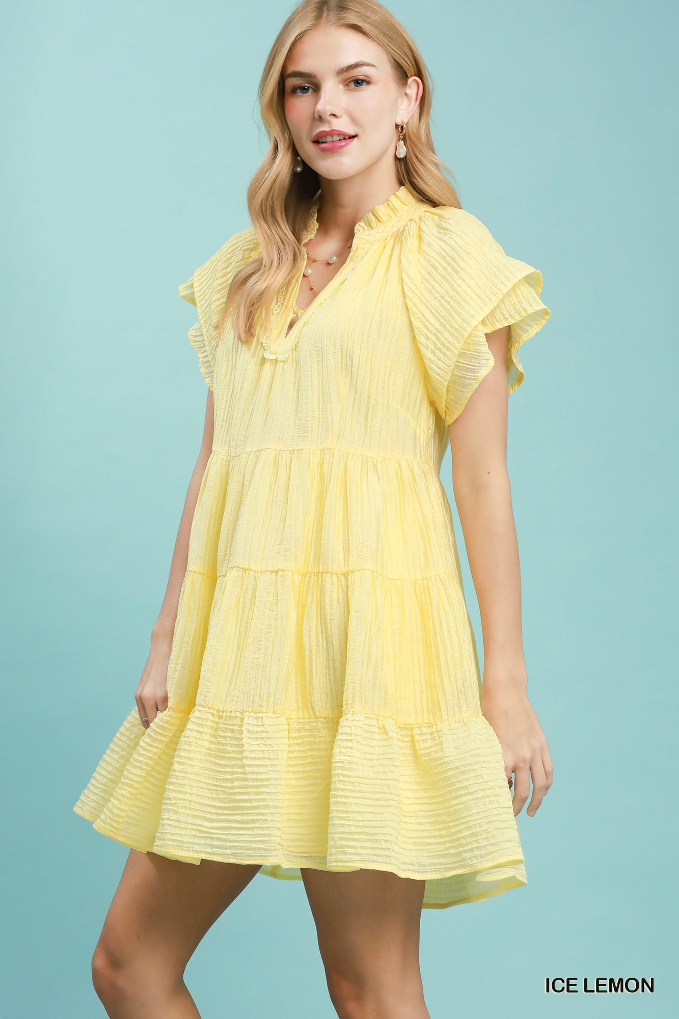 Tiered Ruffle Sleeve Textured Mini Dress, image 2