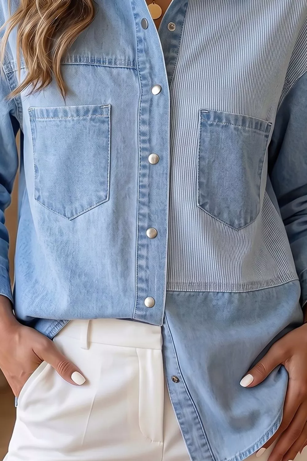 Two-Tone Denim Patchwork Shirt, image 3