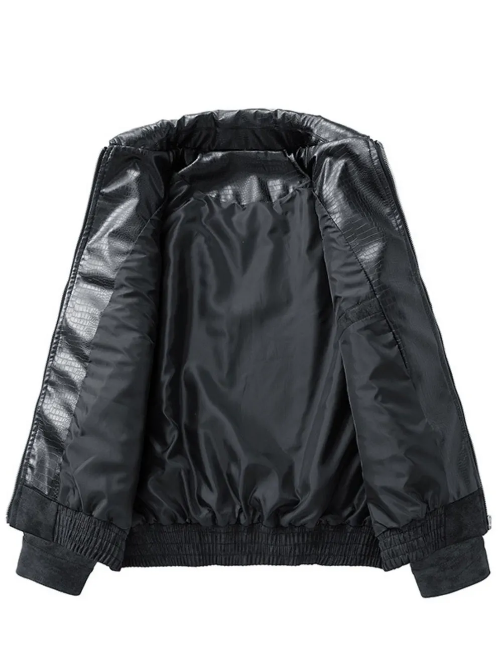 Men's Plus Size Leather Bomber Jacket with Full Zip Front, image 4