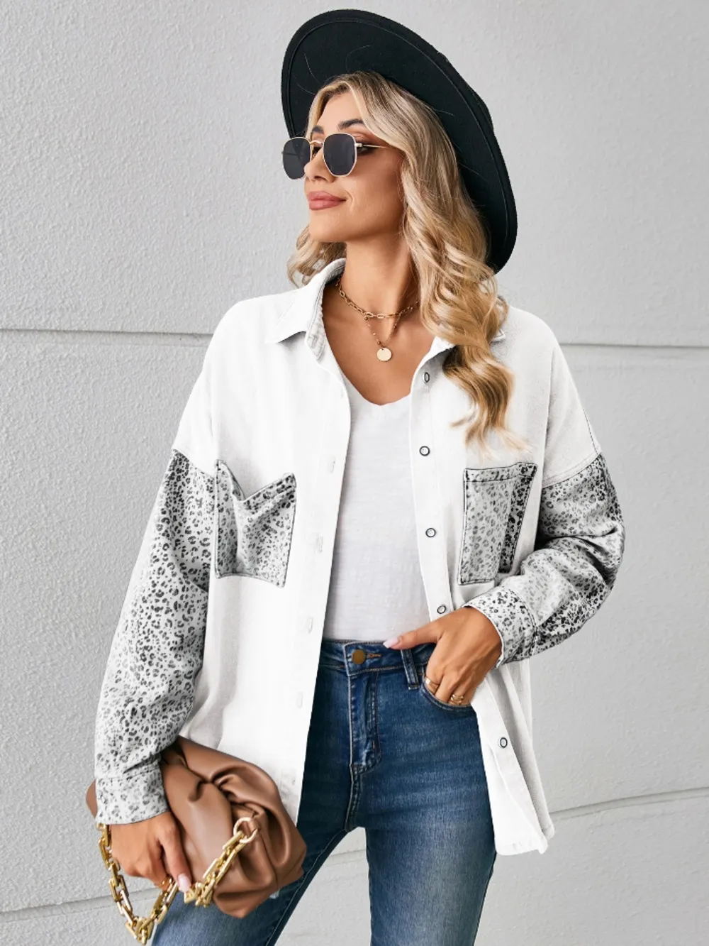 Leopard Button Up Denim Jacket, image 6